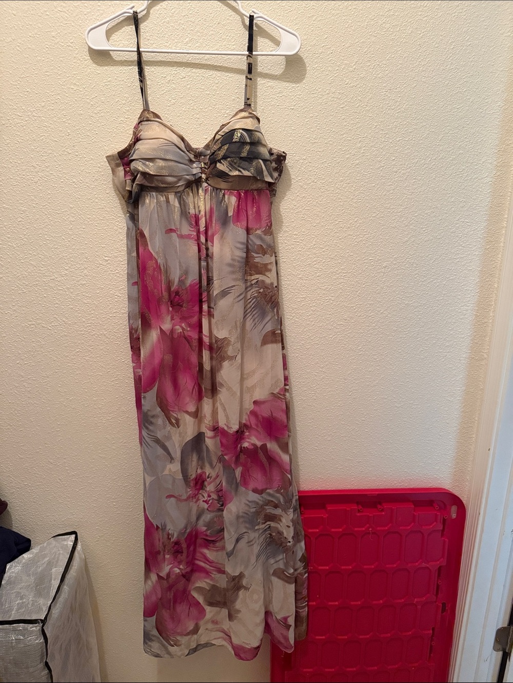 Robbie Bee Cream Maxi Dress with Pink Floral Print